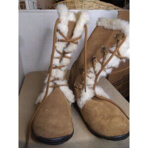 Nighthawk women's size 6.5 mid-calf fur lined brown leather boots